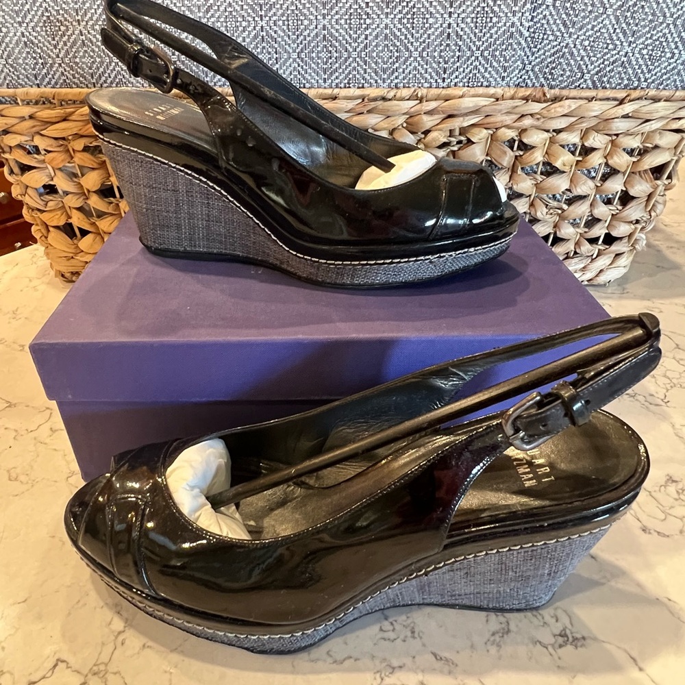 Stuart Weitzman Excise Black Patent Wedge
